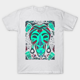 Teal Tribal African Mask T-Shirt